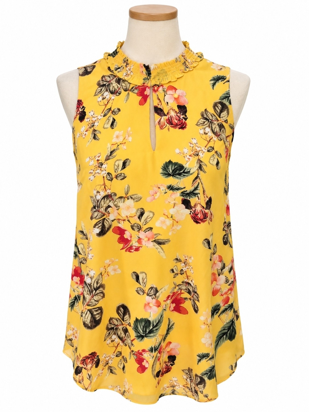 Rose & Olive Yellow Floral Keyhole Ruffle Neck Camisole